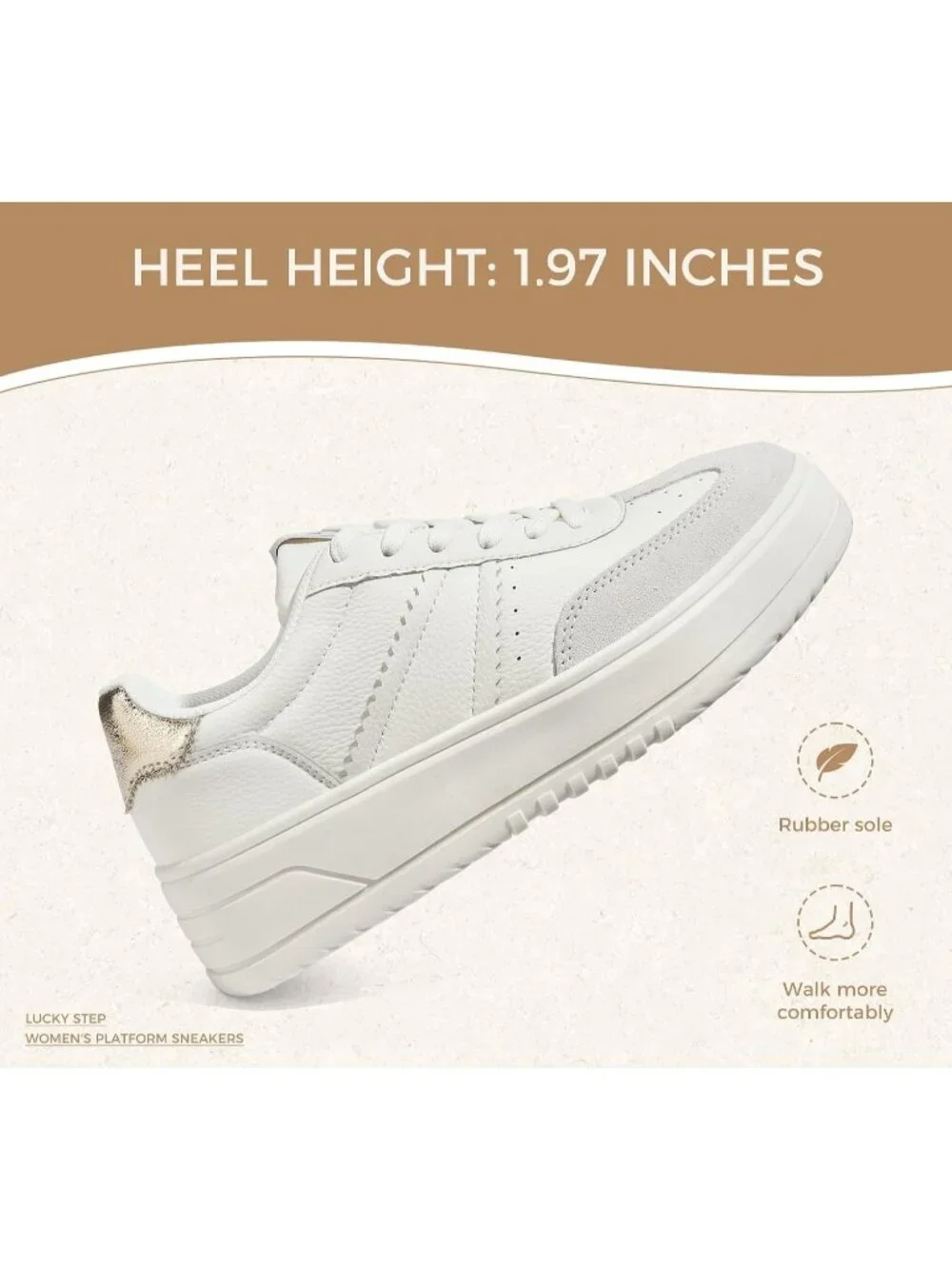 Women's White Lace Up Platform Thick Sole Comfortable Casual Fashion Sneakers